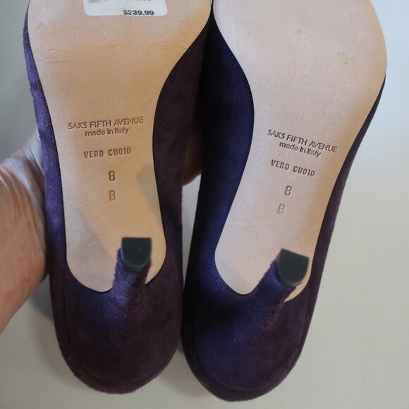NWOB Womens Saks Fifth Avenue Eggplant Bow Suede Pointed Heels 8 - Picture 10 of 12